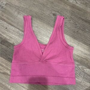 Urban Outfitters Pink Ribbed V-Neck Crop Top